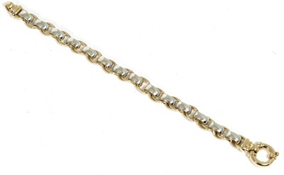 Lot 180 - A 9 carat two colour gold hoop link bracelet, with large spring ring clasp, length 19cm