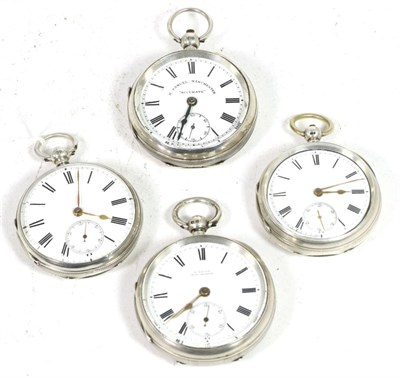 Lot 198 - Four silver open faced pocket watches, lever movements signed John Bennett, Cheapside London,...