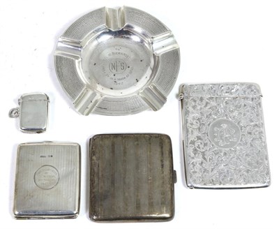 Lot 211 - A silver ashtray, silver travelling timepiece engraved 'From the Officers of A Battery 312...