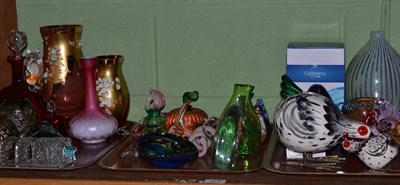 Lot 214 - Two shelves of various art glass