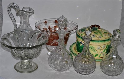 Lot 220 - Decanters, painted bowl etc