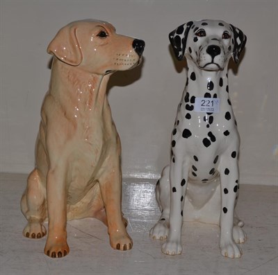 Lot 221 - Beswick Fireside Models: Dalmatian, model No. 2271, black and white gloss and labrador, model...