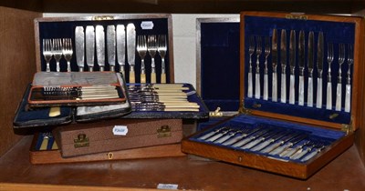 Lot 226 - A quantity of cased flatware including a set of twelve pairs of mother of pearl handled fruit...