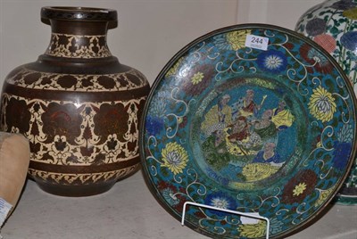 Lot 244 - A 20th century Cloisonne charger and a Cloisonne vase