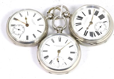 Lot 255 - Three silver open faced pocket watches, lever movements signed S I Pappe, Birmingham, Fattorini...