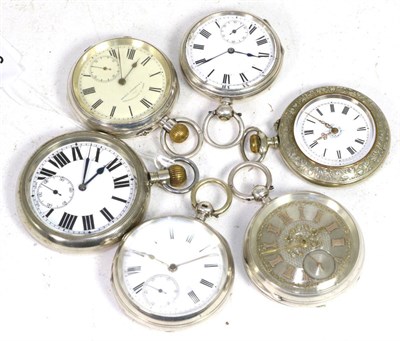 Lot 256 - Two silver pocket watches, London and Chester hallmarks for 1887 and 1894, two open faced...