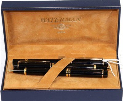 Lot 259 - A Waterman Ideal fountain pen with nib stamped 18K/750 together with matching ball point pen...