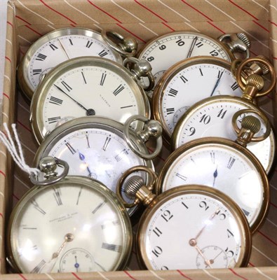 Lot 260 - Five plated keyless pocket watches and four nickel cased open faced pocket watches (9)