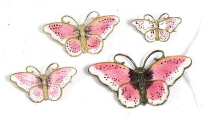 Lot 274 - Four Norwegian silver gilt enamel butterfly brooches, by Hroar Prydz, of graduated size and...