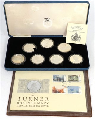 Lot 287 - A cased set of six Royal Mint Queen Mother 80th Birthday Proof Commemorative silver crowns,...