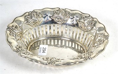 Lot 294 - An Art Nouveau silver basket, Walker & Hall, Sheffield 1911, the sides pierced and repousse...