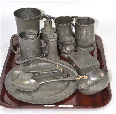 Lot 300 - A collection of pewter, vessels and cutlery of varying dates