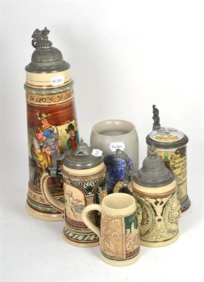 Lot 304 - Six assorted beer steins including a Mettlach example