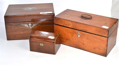 Lot 308 - An early 19th century two division tea caddy; a Victorian rosewood dressing travelling box and...