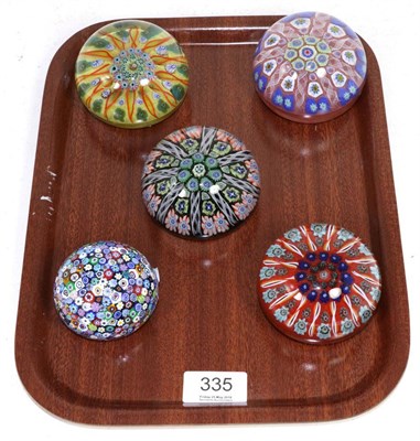 Lot 335 - An Antica Murrina Veneziana millefiori glass paperweight, labelled, 6cm and four other...