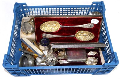 Lot 338 - A quantity of mixed silver and plate to include silver cigarette case, condiments etc