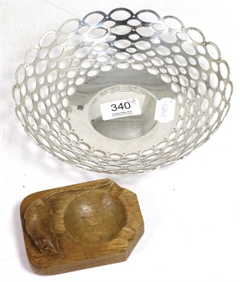 Lot 340 - A Robert Mouseman Thompson oak ashtray together with a pierced silver dish marked for Birmingham