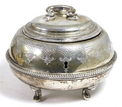 Lot 342 - A Continental white metal caddy, stamped 750 and other indistinct marks, 15cm wide, 9ozt