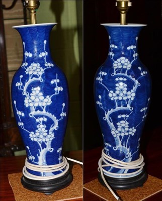 Lot 360 - A pair of modern Chinese blue and white decorative table lamps