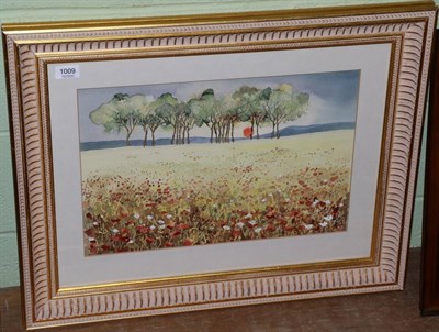 Lot 1009 - Poppy field with trees, watercolour, signed and dated 1983