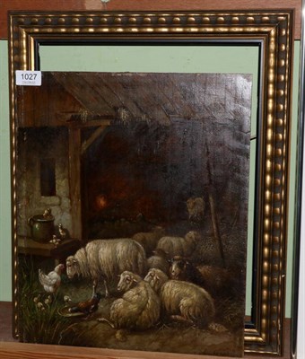 Lot 1027 - Dutch School (19th century) possibly Adrian Nowell, sheep in farmyard, indistinctly signed, oil...