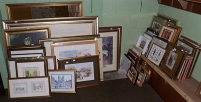 Lot 1029 - A large quantity of prints, watercolours, framed textiles and other pictures including a framed set