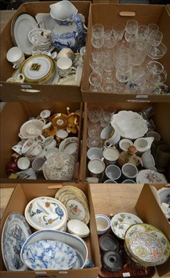 Lot 1040 - A large quantity of miscellaneous ceramics and glass including blue and white foot bath, Spode,...