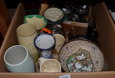 Lot 1055 - A three piece electroplated tea service; a set of bone and ebony dominoes; a Spode bowl;...