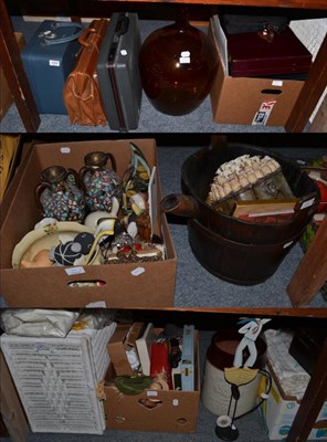 Lot 1064 - A quantity of household decorative items including a reproduction carboy, briefcases, ceramics,...