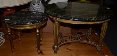 Lot 1089 - Two gilt wood occasional tables with faux marble tops