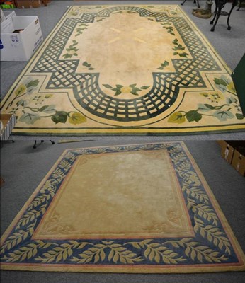 Lot 1099 - Oriental carved carpet with foliate design on a cream ground; together with another Oriental carpet