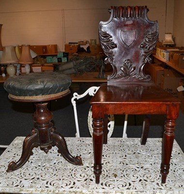 Lot 1100 - A Victorian mahogany hall chair and a revolving piano stool