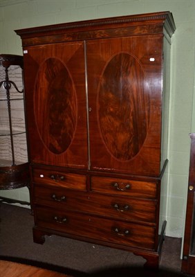 Lot 1116 - A George III inlaid mahogany linen press (a.f.)