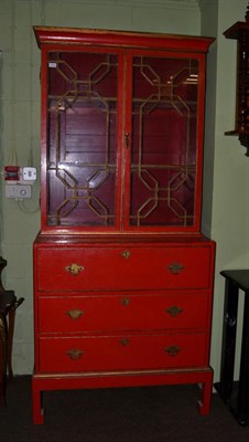 Lot 1120 - George III secretaire bookcase, later painted, with a satinwood interior