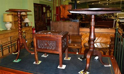 Lot 1137 - A Victorian mahogany spiral twist wine table; a George III tripod table with later top; and a...