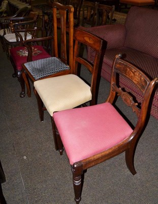 Lot 1162 - A 19th century elbow chair; two 19th century mahogany dining chairs; early 20th century oak and elm