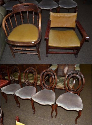 Lot 1175 - A set of four Victorian walnut dining chairs with green velvet seats, a child's leather and...