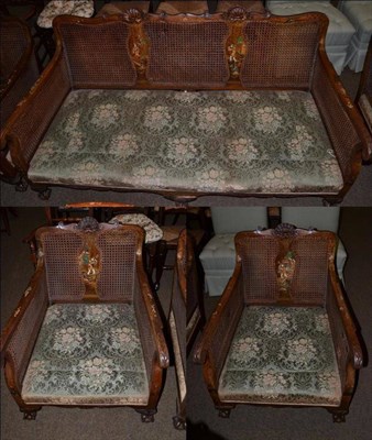 Lot 1177 - A Chinoiserie three piece bergere suite