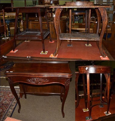 Lot 1189 - A French foldover table, a carved table, a sewing table together with another table (4)