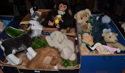 Lot 1232 - Assorted modern soft toys, including a Merrythought goat, lion and rabbit, others figures include a