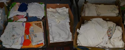 Lot 1237 - Assorted embroidered and white linen, white cotton ladies and childs undergarments, dolls...