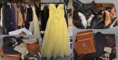 Lot 1240 - Quantity of assorted circa 1940s and later costume, including ladies suits, evening wear, faux...