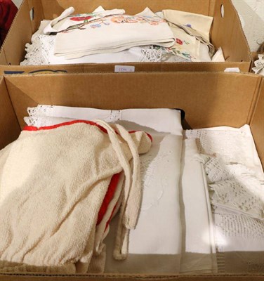 Lot 1266 - Assorted white linen including embroidered examples, table linen with crochet edging, napkins...