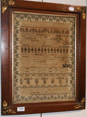 Lot 1278 - A George III sampler, worked by Mary Mawlams, from Eaglescliffe, aged 14,  dated 1791, the...