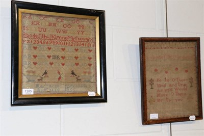 Lot 1285 - 19th century alphabet sampler, worked by Margaret Robertson, Aug 14, 1855, with decorative...