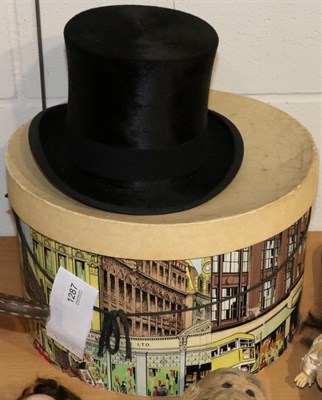 Lot 1287 - A R W Forsyth Glasgow black silk top hat in its original Copland & Lye Limited coloured card...