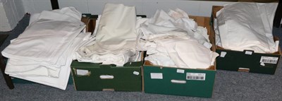 Lot 1297 - Assorted white linen cloths, pillowcases and sheets etc (five boxes)