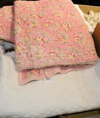 Lot 1308 - A pink paisley cotton reversible quilt, a white cotton quilt and a bed cover (3)