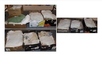 Lot 1311 - Assorted white linen, cottons, nets and some coloured embroidery etc (ten boxes)