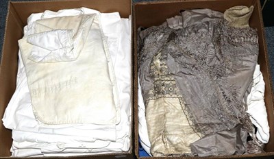 Lot 1335 - Assorted costume including gents white shirts, night dresses, underskirt, white linen...